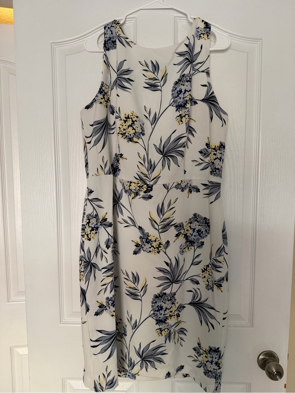 Ann Taylor Factory White Floral Midi Dress with Blue and Yellow Accents